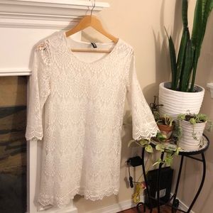 Lace White Quarter Sleeve Dress